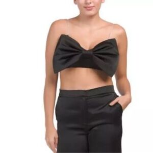 NEW Rachel Zoe Oversized Bow Tuxedo Pant Set Rhinestone Straps Black Size 2 NWT